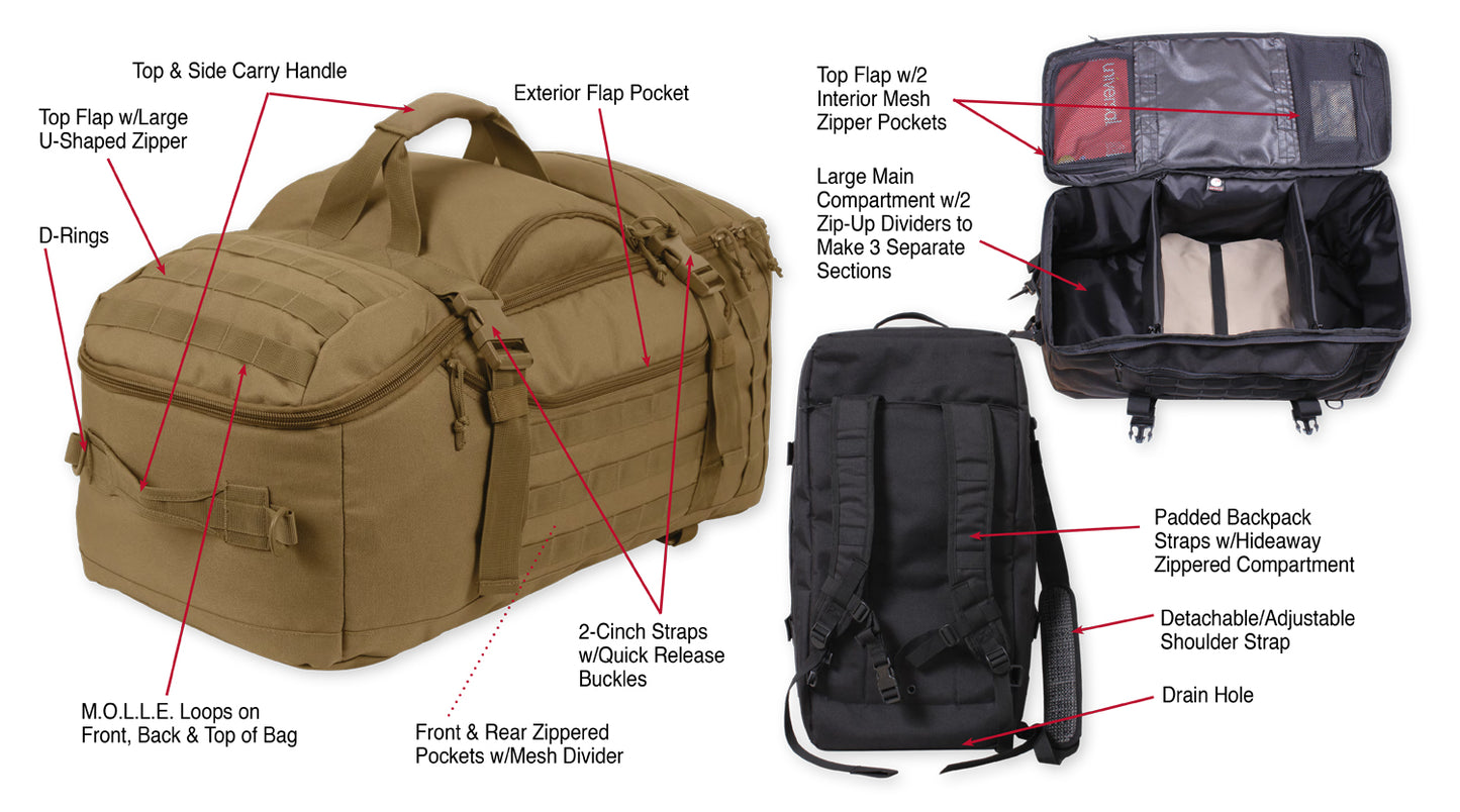 Rothco 3-In-1 Convertible Mission Travel Duffle Bag Backpack
