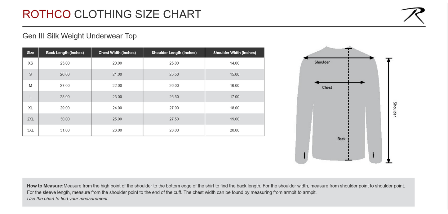 Rothco Gen III Silk Weight Underwear Top - AR 670-1 Coyote Brown