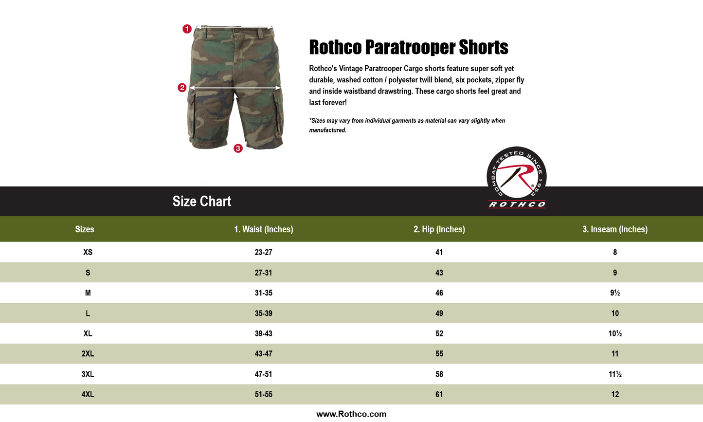 Rothco Vintage Solid Paratrooper Cargo Shorts - Khaki