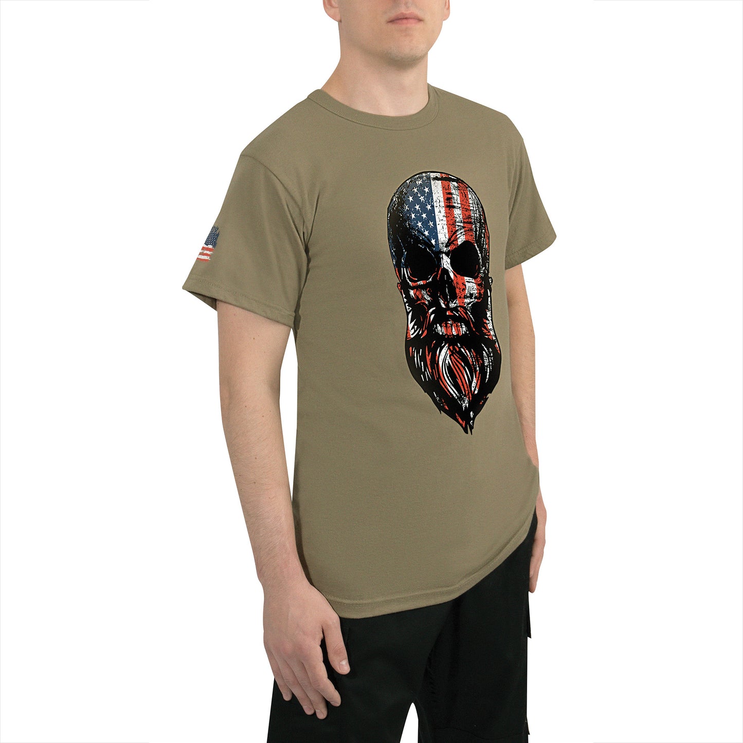 US Flag T-shirt Bearded Skull Design Shirt - Coyote Brown