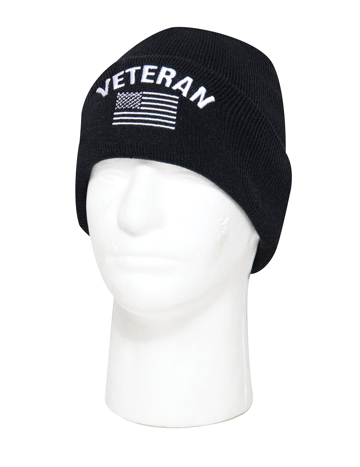 Rothco Veteran Hat With US Flag Fine Knit Watch Cap - Black