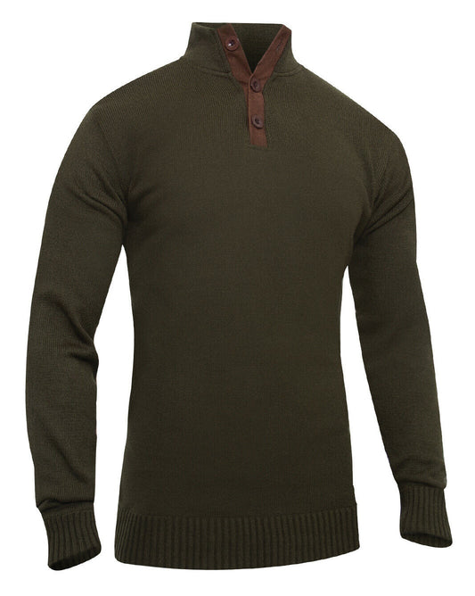 Rothco 3-Button Sweater With Suede Accents