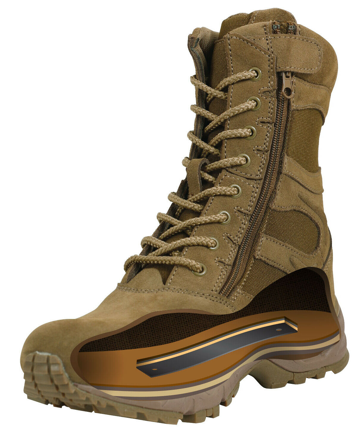 Rothco Forced Entry Deployment Boots With Side Zipper - 8 Inch - Coyote Brown AR-671