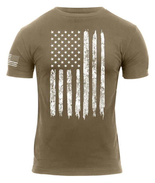 Rothco Distressed US Flag Athletic Fit T-Shirt - Coyote Brown