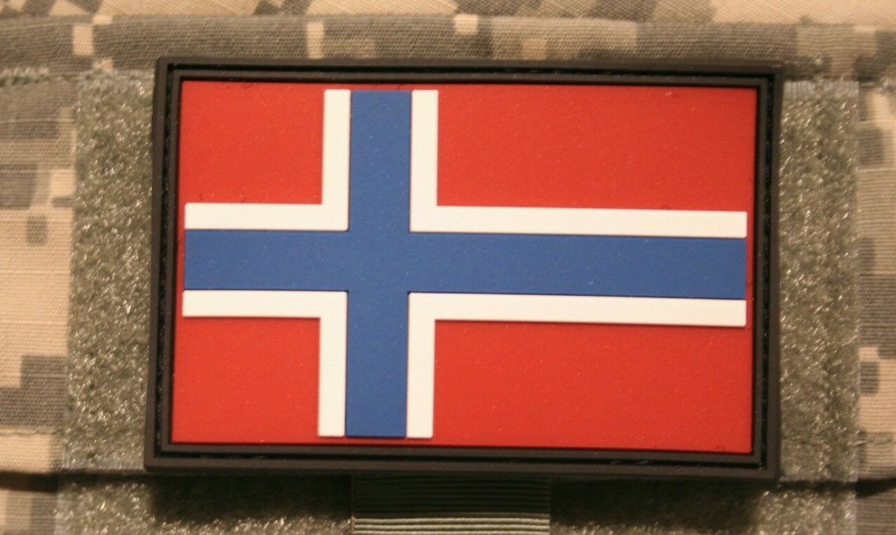norway flag patch pvc hook and loop backing norwegian tactical 3" x 2"