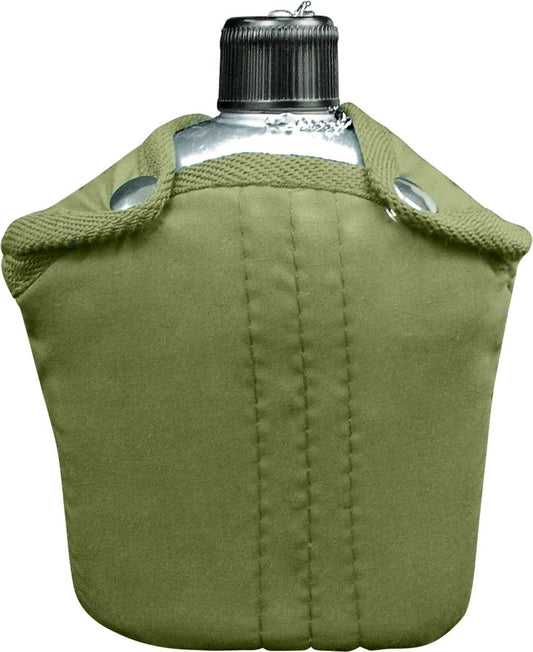 GI Style Aluminum 1 QT Canteen & Cover Tactical Olive Drab Cover W/ Belt Hooks