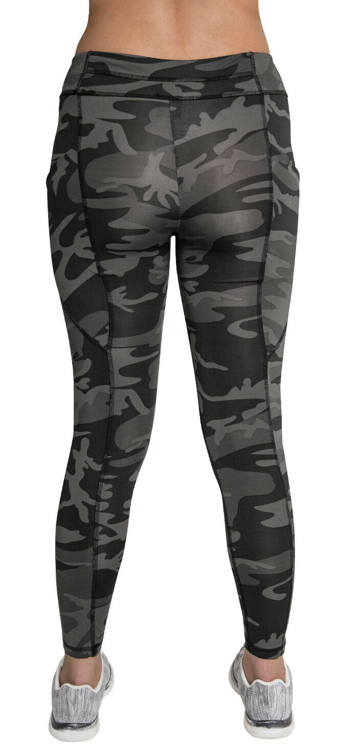Rothco Womens Workout Performance Camo Leggings With Pockets - Black Camo