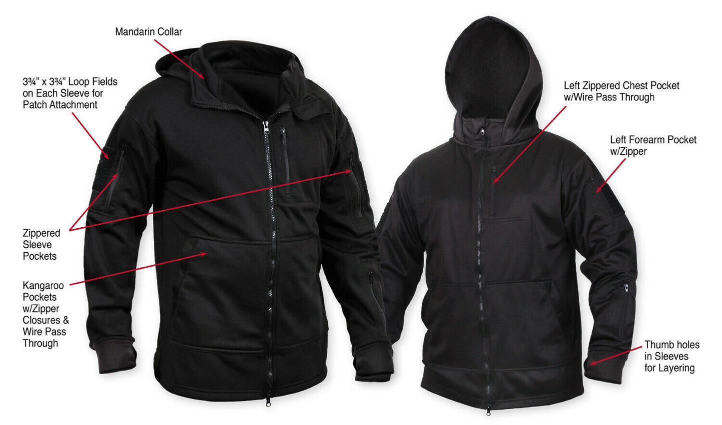 Rothco Tactical Zip Up Hoodie - Black