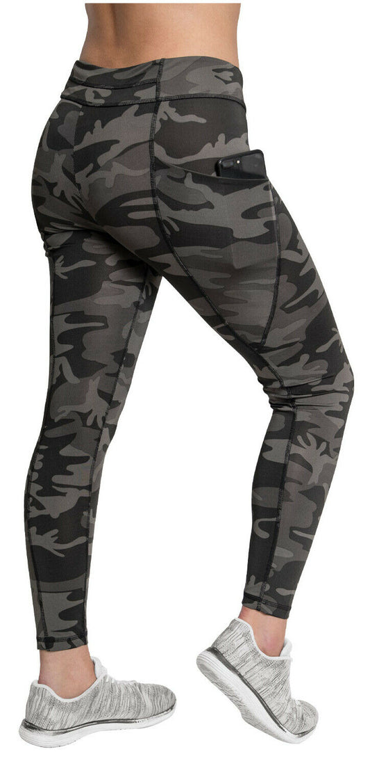 Rothco Womens Workout Performance Camo Leggings With Pockets - Black Camo