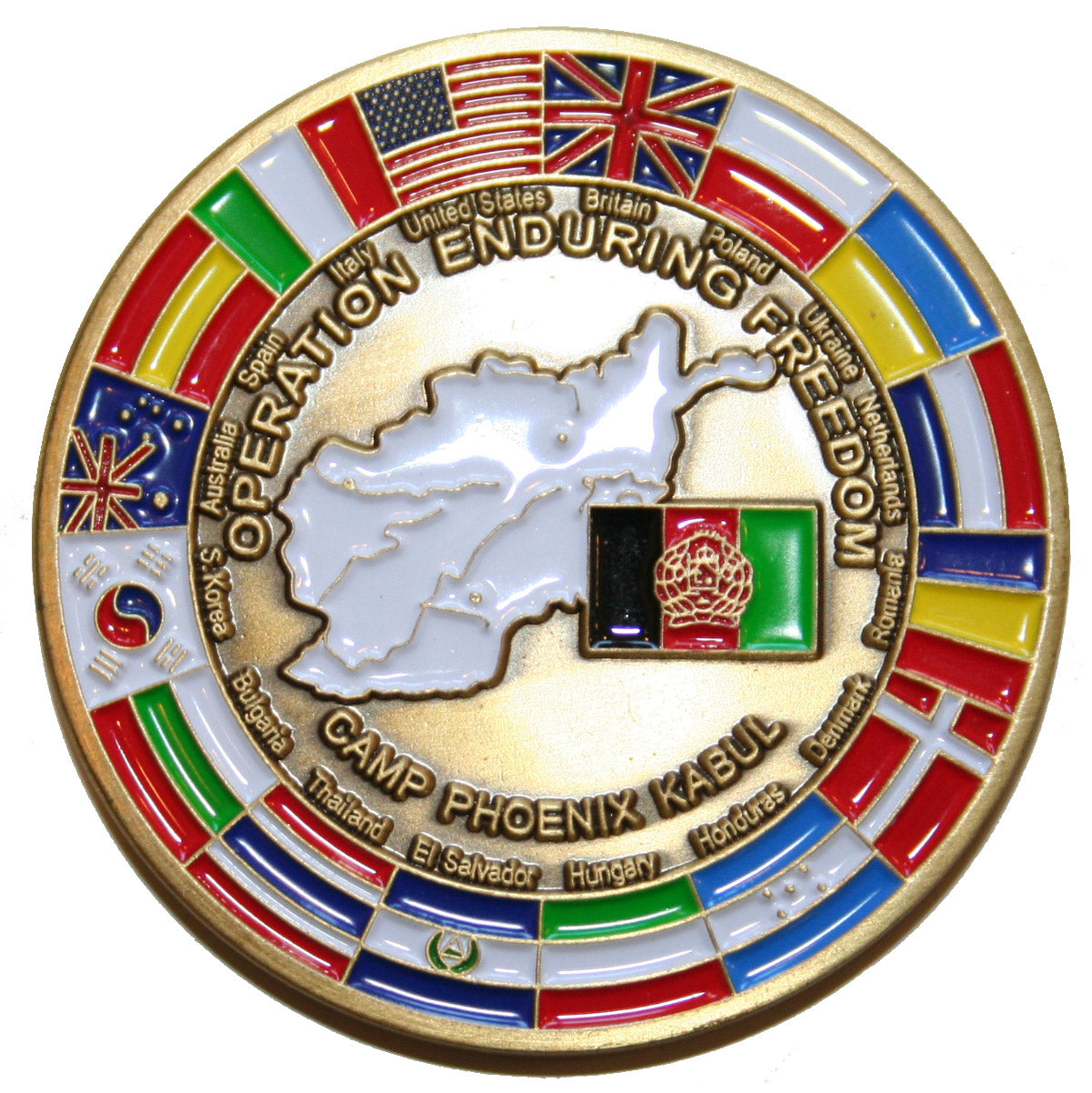 Military Challenge Coin - OEF Afghanistan Coalition Flags and US Branches