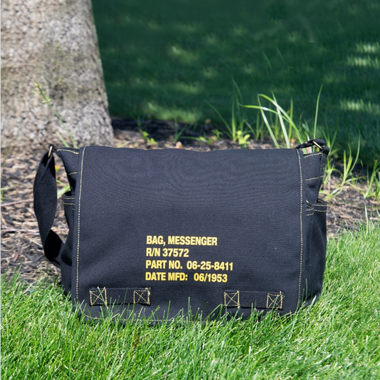 Heavyweight Canvas Classic Messenger Bag With Military Stencil