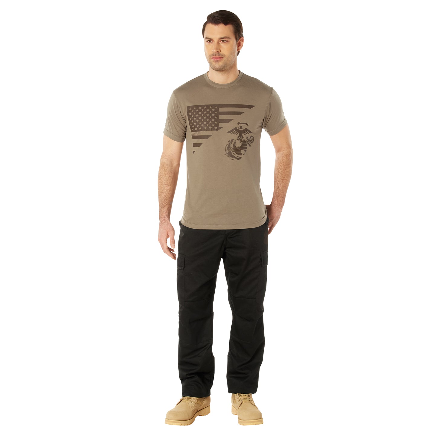 Rothco USMC Eagle, Globe, & Anchor Moisture Wicking T-Shirt - AR 670-1 Coyote Brown
