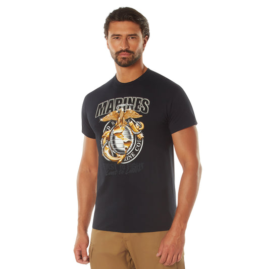 Black Ink USMC Marines First To Fight T-Shirt