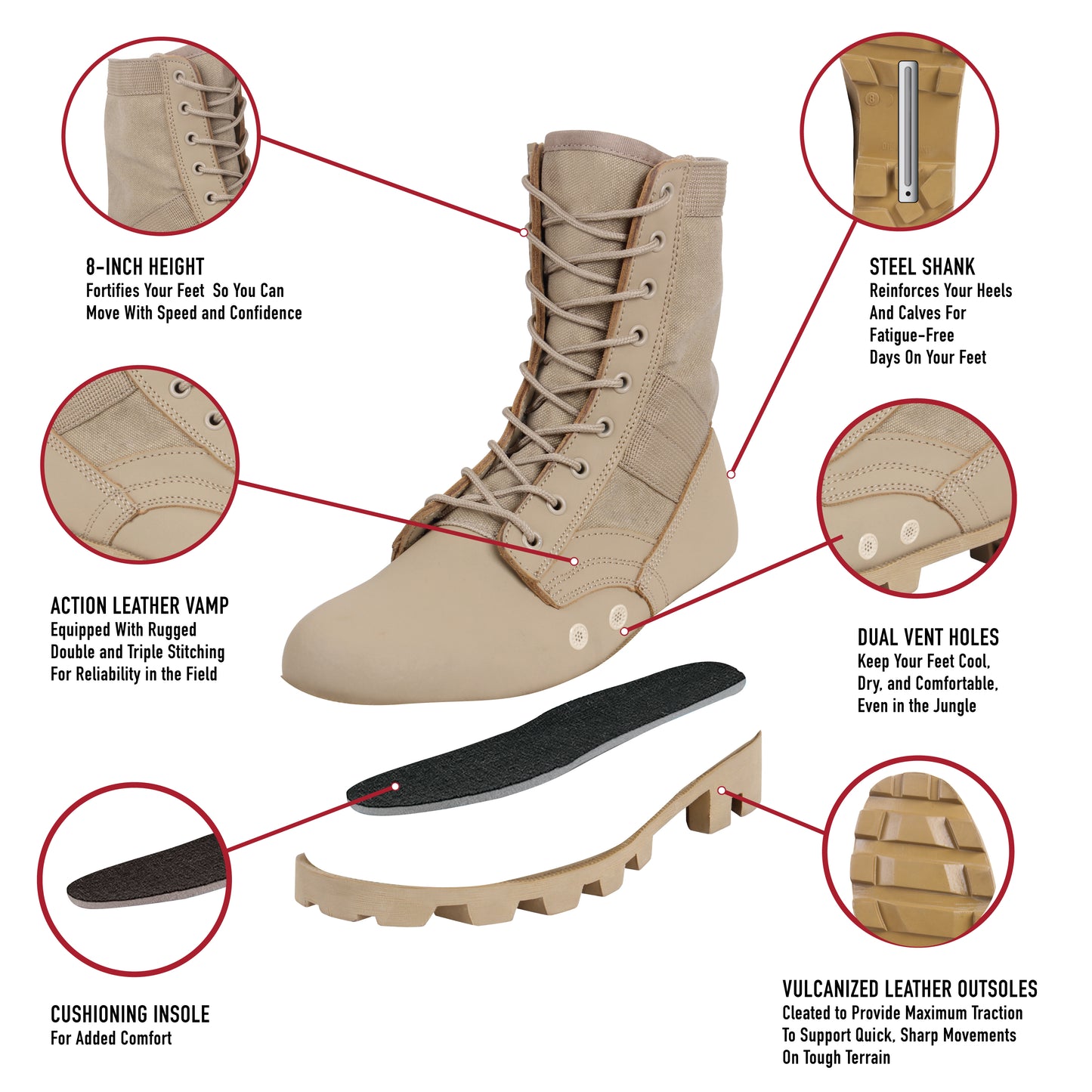 Rothco Jungle Boots Military Style Boot - 8 Inch
