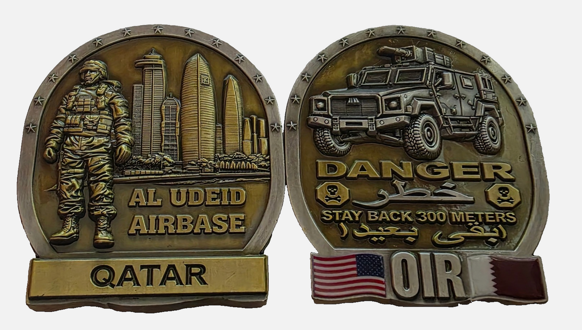 Al Udeid Airbase Qatar Challenge Coin With Mrap OIR Operation Inherent Resolve Doha Skyline