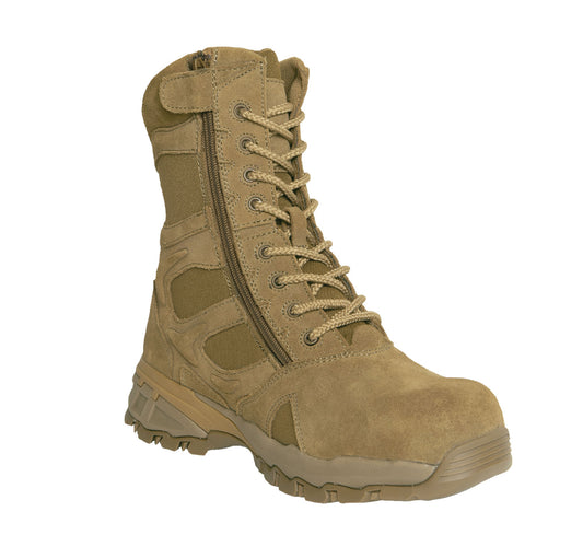Rothco Forced Entry Composite Toe AR 670-1 Coyote Brown Side Zip Tactical Boot - 8 Inch
