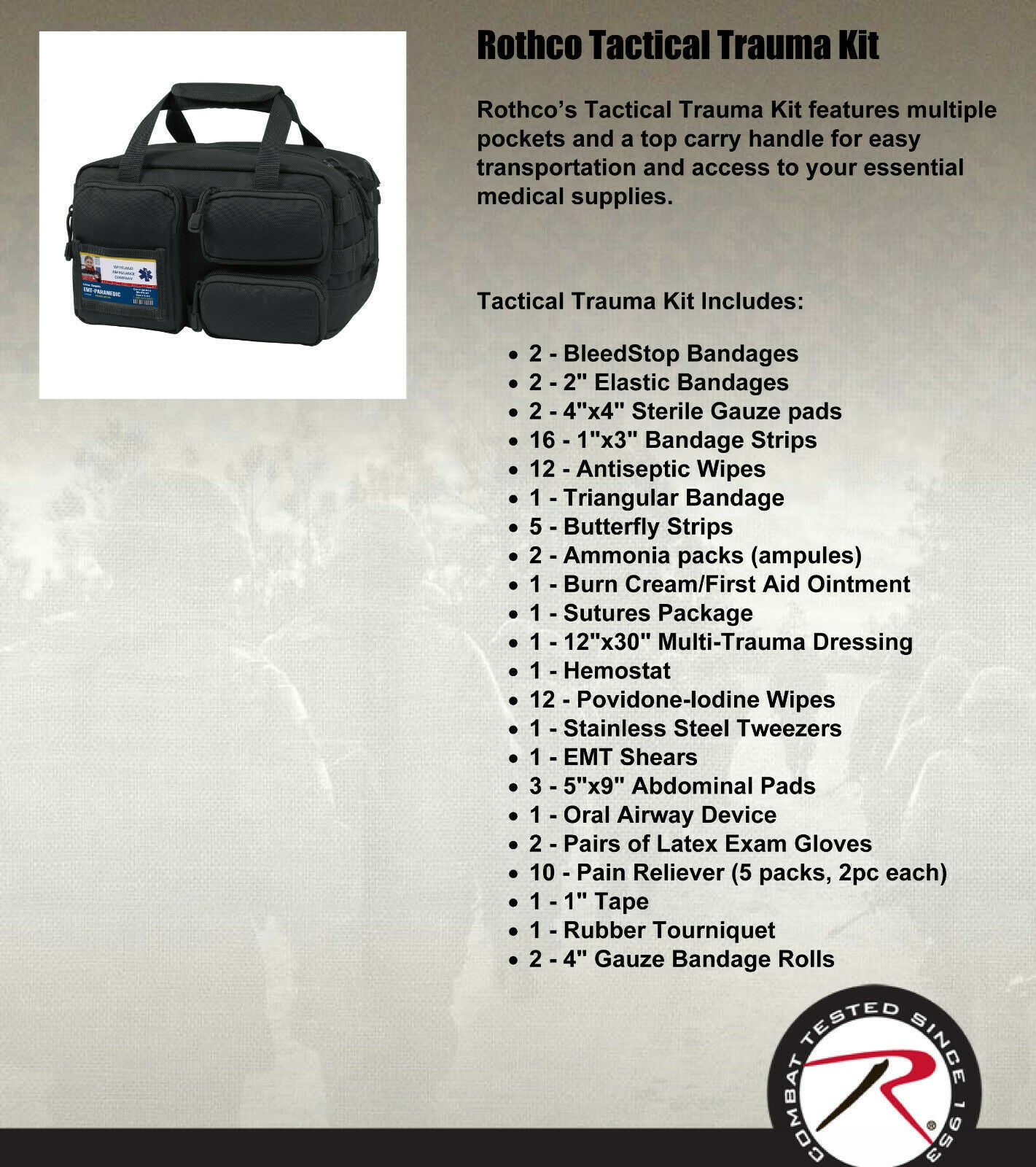 Tactical Trauma Kit Bag With First Aid Essentials Molle Modular Bags Rothco