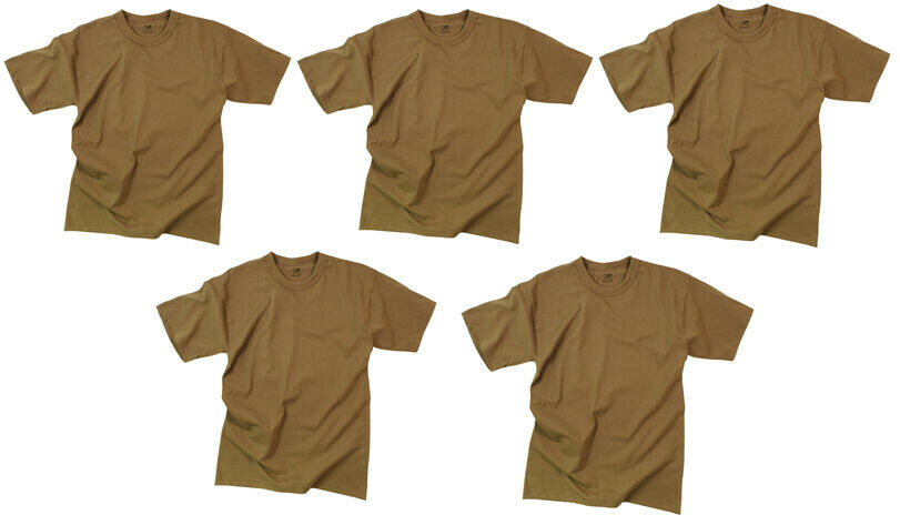 Rothco Solid Color Cotton / Polyester Blend Military T-Shirt - 5 Pack Brown