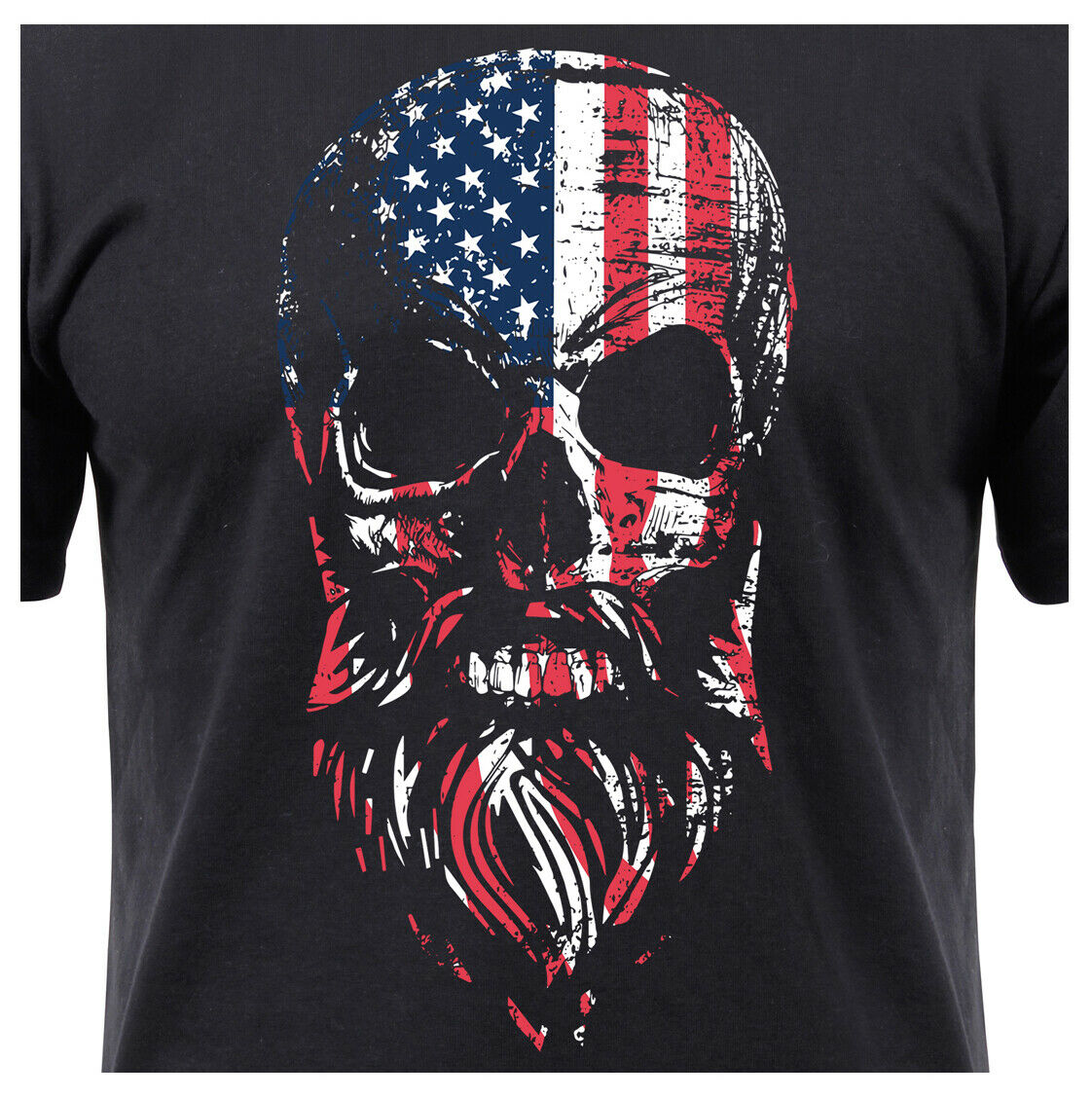 US Flag T-shirt Bearded Skull Design Shirt - Black