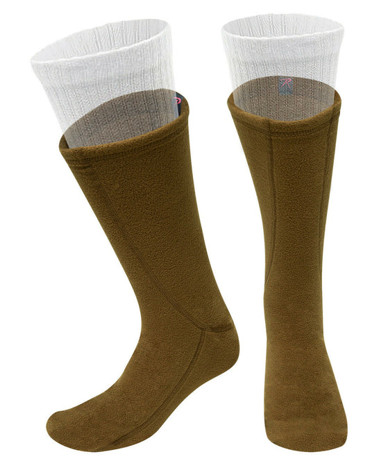 Brown Polar Fleece Boot Over Sock Liners Warm Comfy Cold Weather Feet Protection
