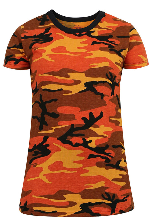 Rothco Womens Long Length Camo T-Shirt - Savage Orange Camo