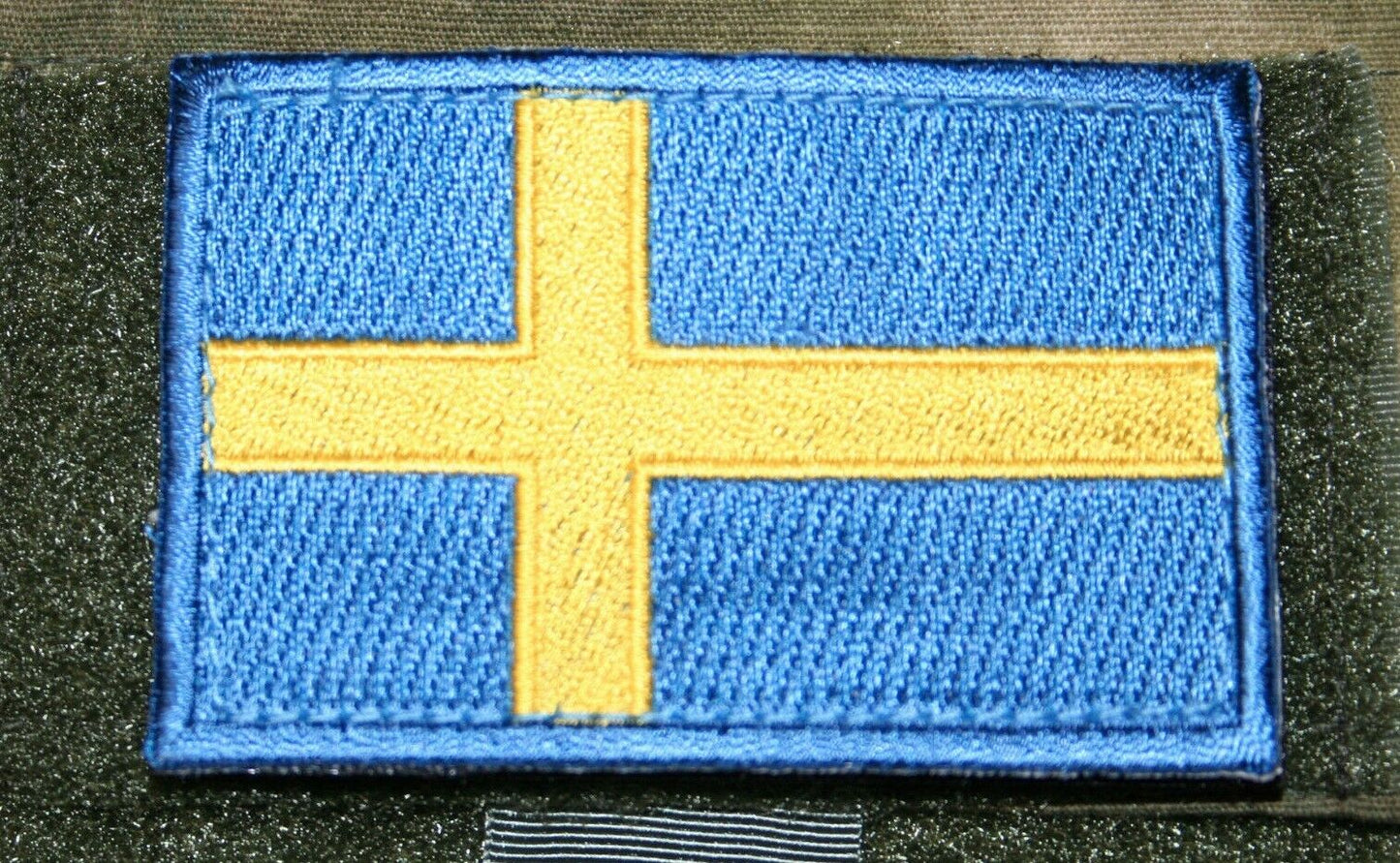sweden flag patch embroidered hook and loop backing swedish tactical 3" x 2"