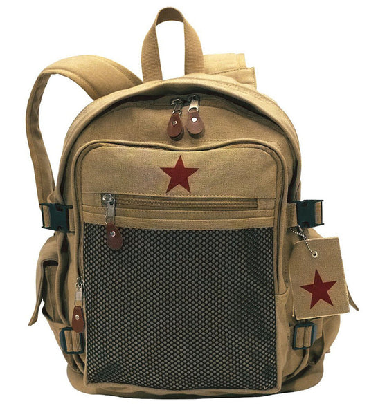 Rothco Vintage Canvas Backpack - Khaki With Red Star