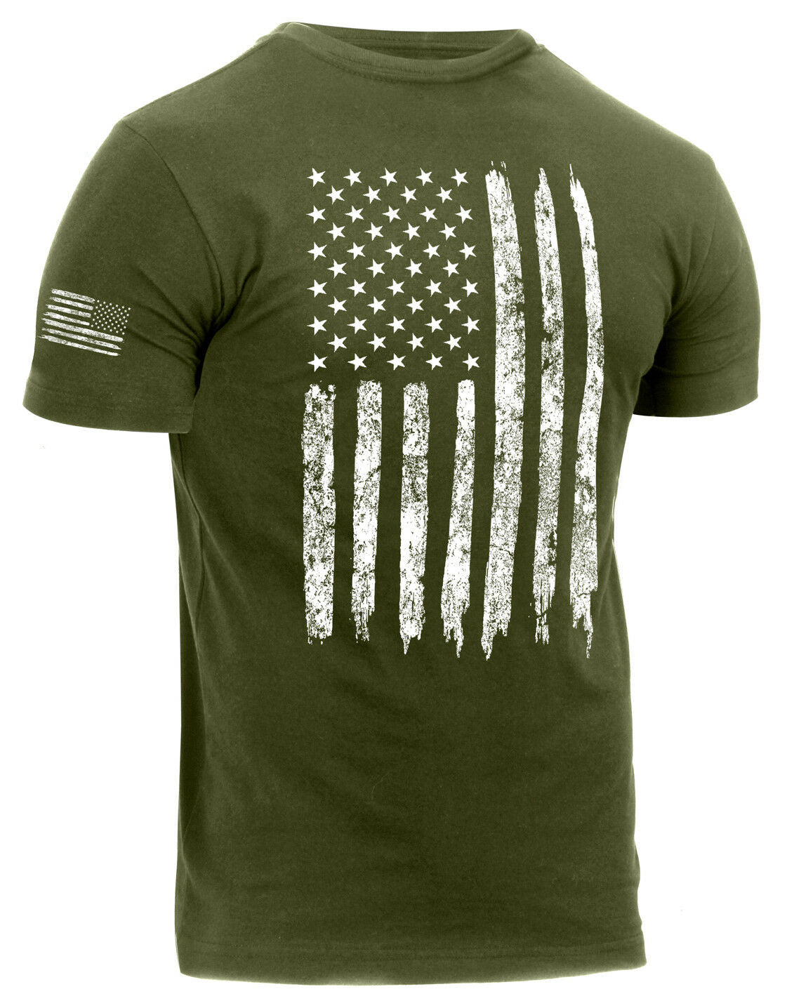 Rothco Distressed US Flag Athletic Fit T-Shirt - Olive Drab Green