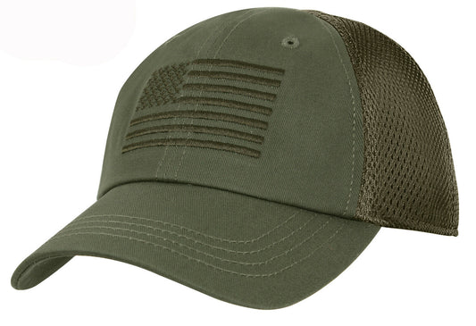 Rothco Tactical Mesh Back Cap With Embroidered US Flag - Olive Drab