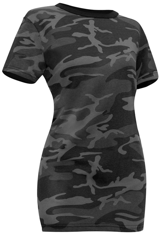 Womens Black Camo Long Length Camouflage Shirt T-shirt Rothco 5768