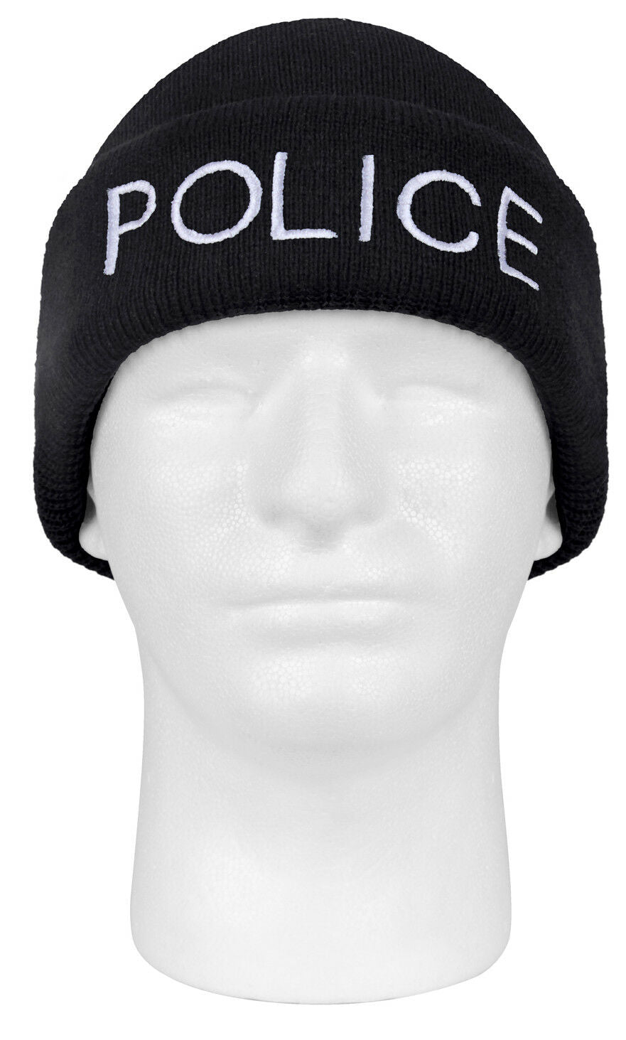 watch cap winter hat police embroidery black acrylic knit beanie rothco 5443
