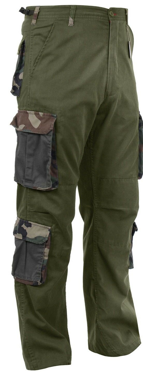 Rothco Vintage Camo Paratrooper Fatigue Pants - Olive Drab With Woodland Accents