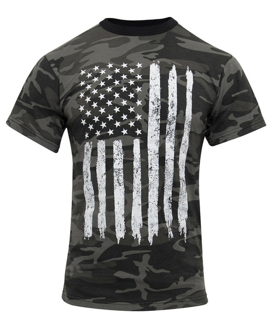 Rothco Camo US Flag T-Shirt - Black Camouflage Shirt USA Flag 10546