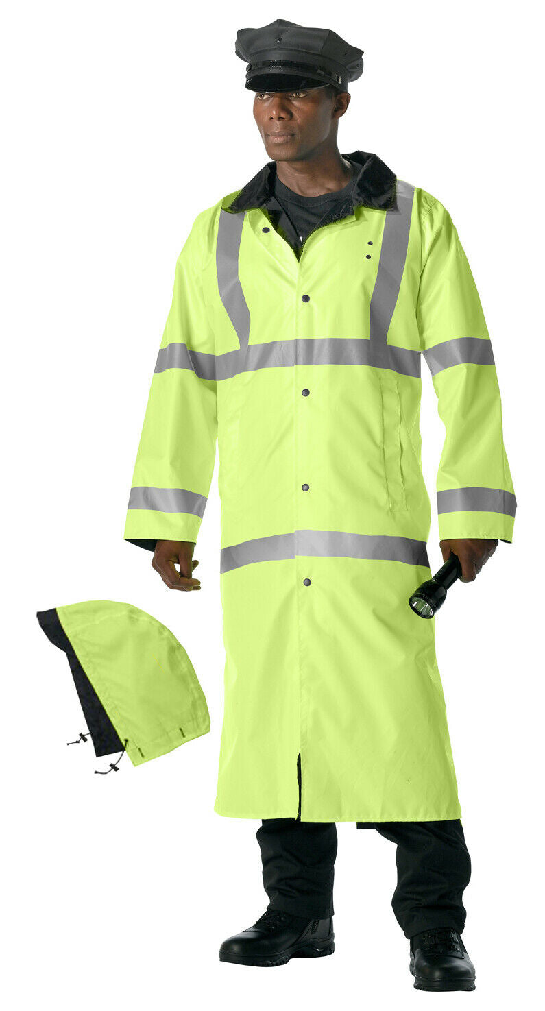 Rothco Hooded Reflective Rain Parka - Safety Green
