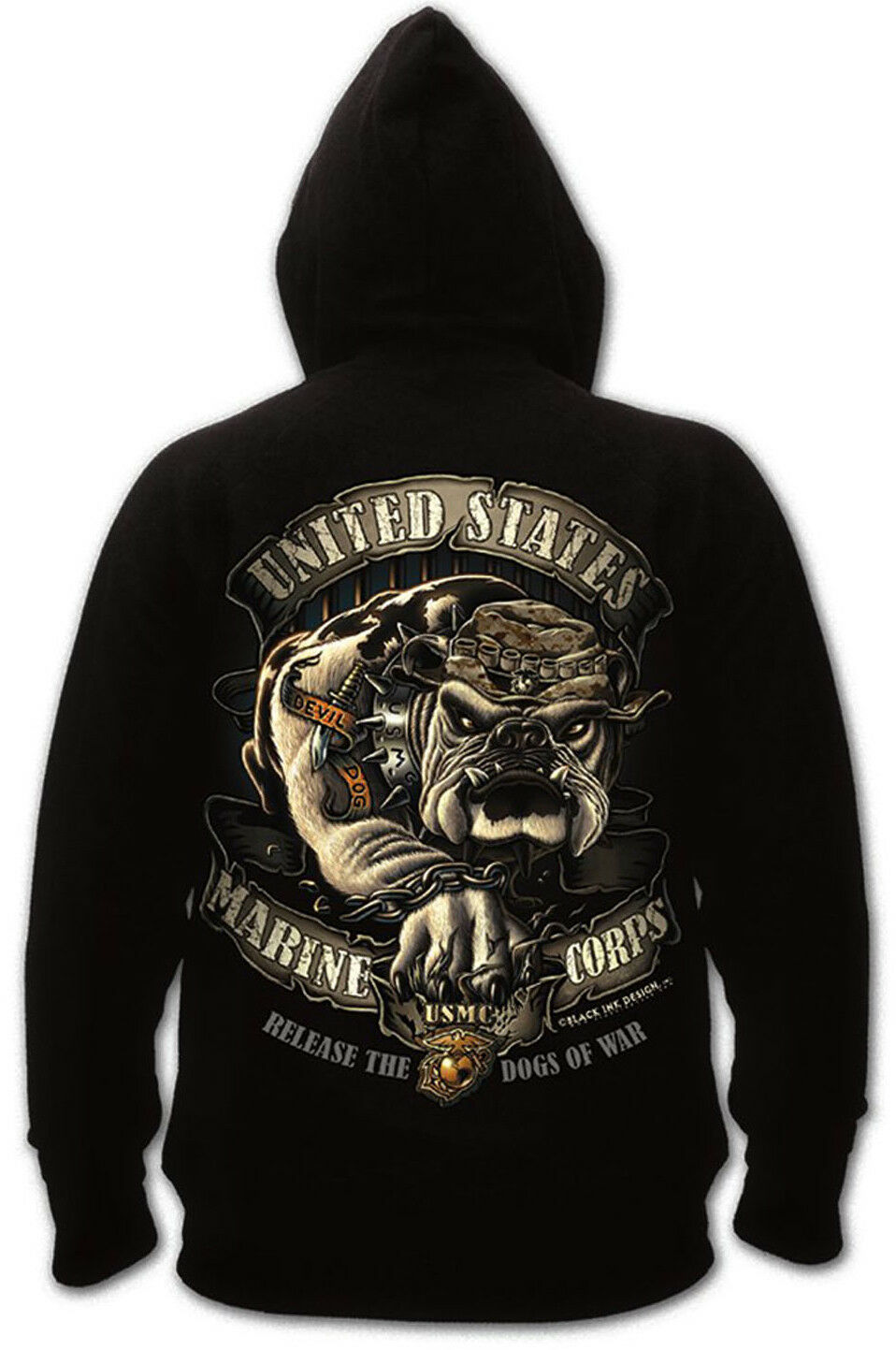 Black Ink U.S.M.C. Bulldog Hooded Pullover Sweatshirt