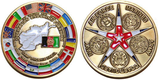 Military Challenge Coin - OEF Afghanistan Coalition Flags and US Branches