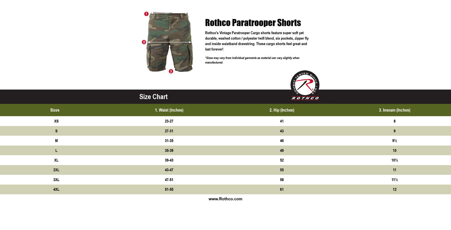 Rothco Vintage Solid Paratrooper Cargo Shorts - Black